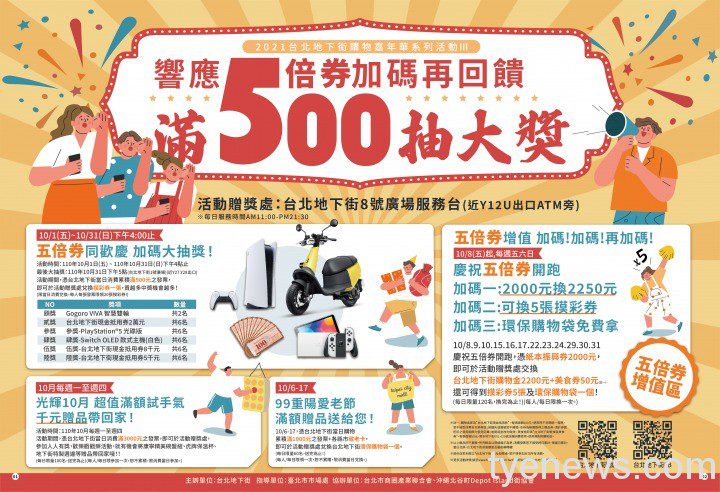台北地下街10月限定!振興五倍券好康三重送 Gogoro有機會抽回家 01 7 1