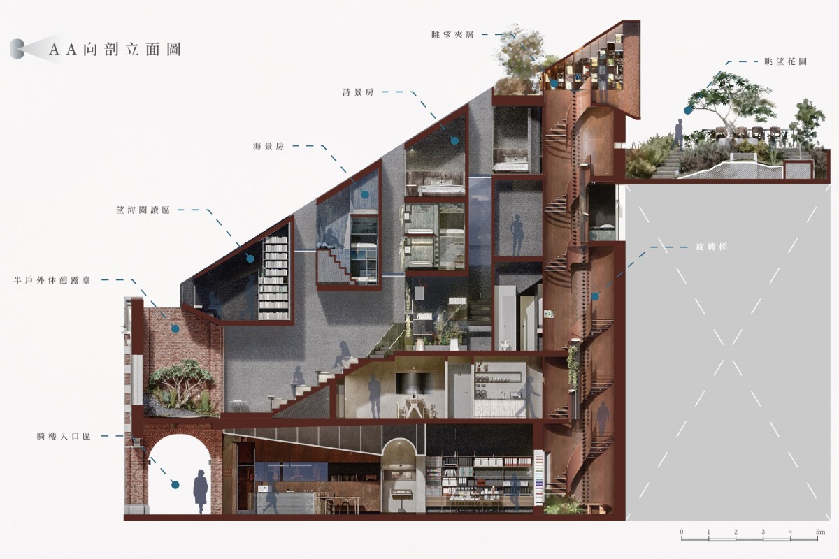 03 林泰安作品融合基隆山城的意象，設計階梯閱讀區，揭開「望」見基隆之各種體驗。