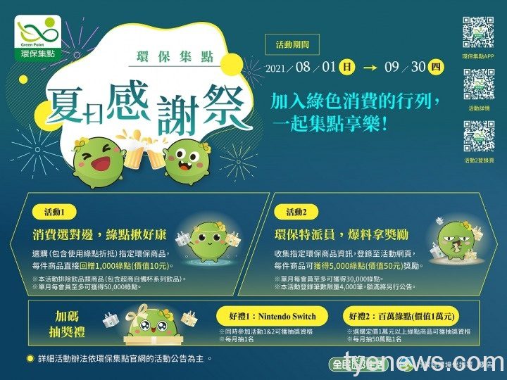 1「環保集點夏日感謝祭」響應全民綠生活 一起拿好康。圖:環保署提供 「環保集點夏日感謝祭」響應全民綠生活 一起拿好康。圖:環保署提供