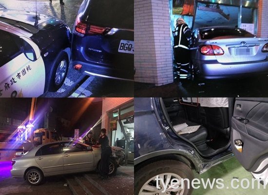 【有片】男駕車疑恍惚失控撞上中壢分局 企圖逃跑被逮住 12 6