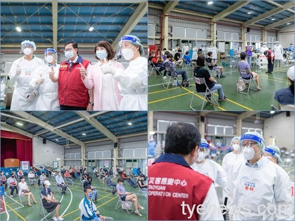桃園市長鄭文燦24日上午前往桃園區大有國中,視察「公私立高中職、國中小暨幼兒園第一波造冊未施打教職員工專案疫苗」作業。圖:市府提供 20210824112013426