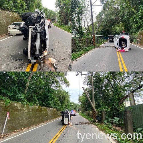 女疑疲勞駕駛自撞電線桿 車身90度翻轉 376817