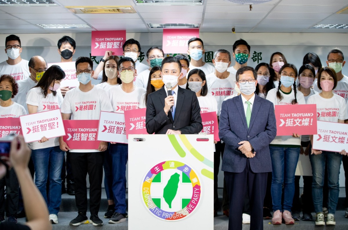 邱奕勝、呂玉玲倒戈?林智堅:要當超越藍綠的市長 LINE ALBUM 711桃園隊團結挺智堅記者會 220711 3