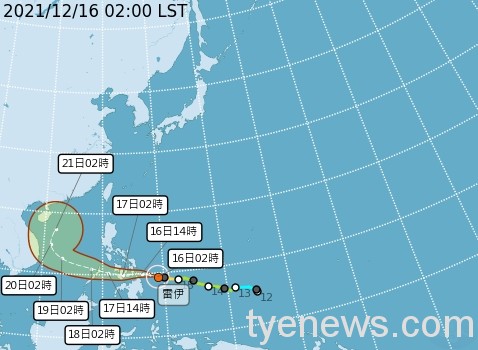 雷伊颱風轉中度周末北轉 預估下周全台降雨 PTA 202112151800 120 zhtw