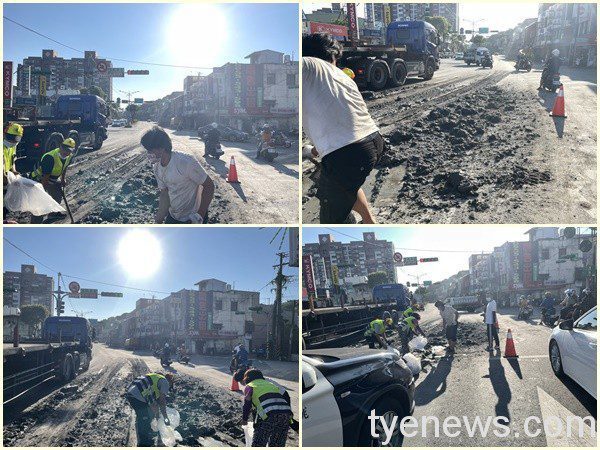 龜山曳引車載運廢土傾倒 道路滿是汙泥影響交通 S 3948570