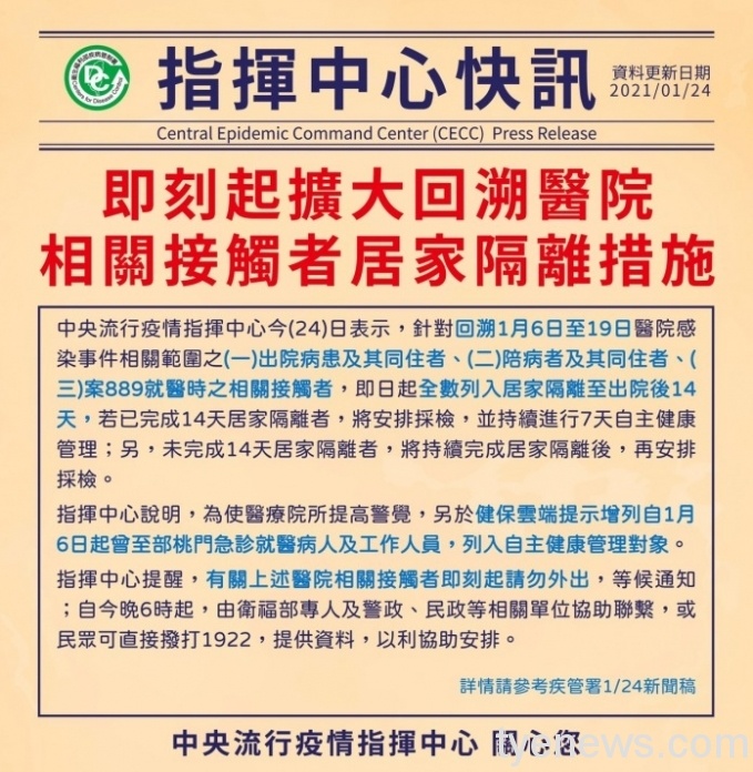 中央流行疫情指揮中心:即刻起擴大回溯醫院相關接觸者居家隔離措施 wp 1611489333255 scaled 1