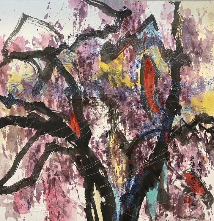 水墨複合媒材70X70cm一棵開花的樹2018 水墨複合媒材70X70cm一棵開花的樹2018