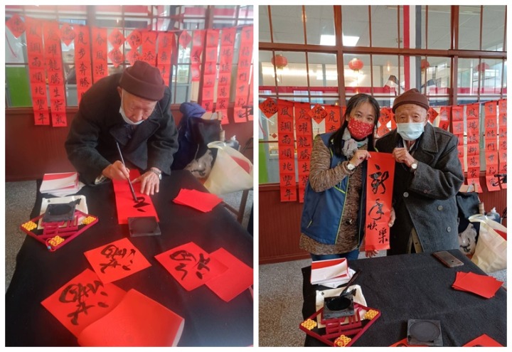 桃園榮家爺奶舞文弄墨 揮毫春聯寫下新希望 高齡97歲陳祖蔭伯伯今日一同參與揮毫