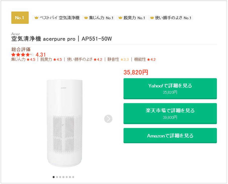 新一代acerpure pro高效淨化空氣清淨機，在淨化力、除臭力、使用友善度上皆為第一名。