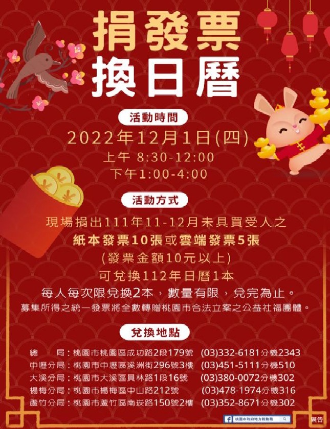 桃園地稅局捐發票換日曆 12/1起熱情開跑 413546346