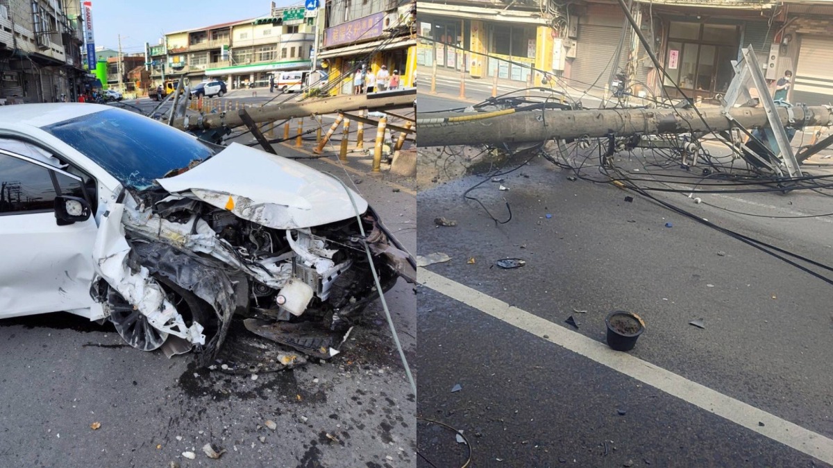 【有片】疑超速失控自撞!電線桿斷裂橫躺影響通行 1人OHCA送醫搶救