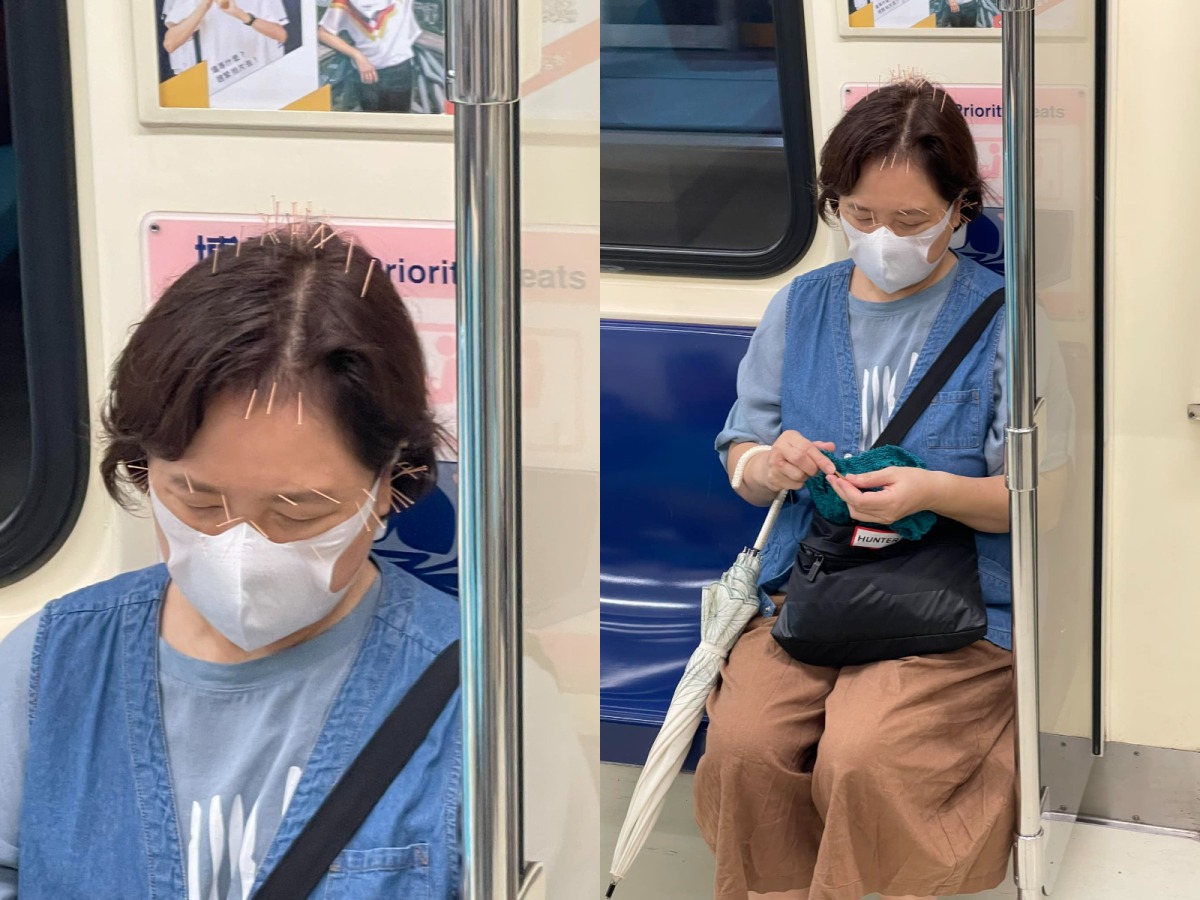 婦頭插38針搭捷運織毛線 身分曝光竟是前議員、網紅媽