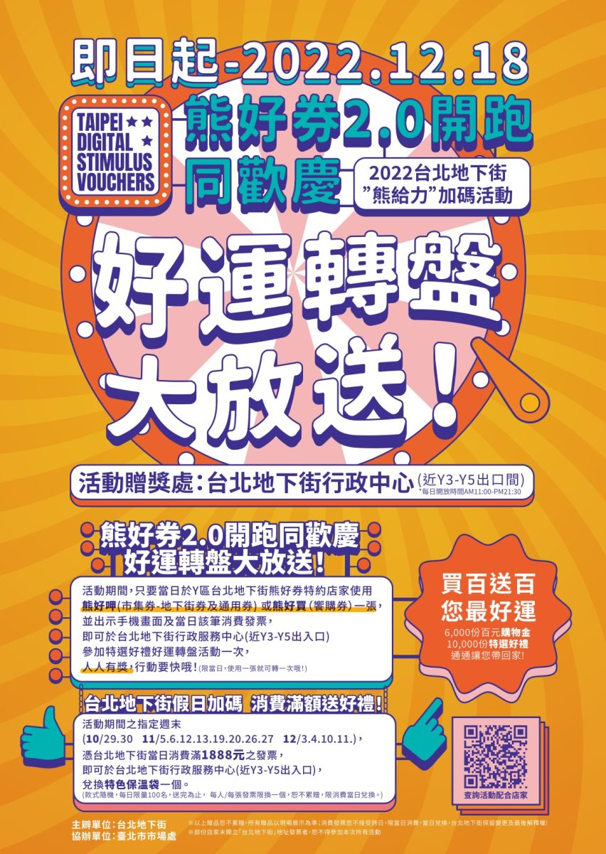 在台北地下街使用熊好券2.0消費可以參加好運轉盤，12月18日前挑戰買百送百！圖／台北地 scaled