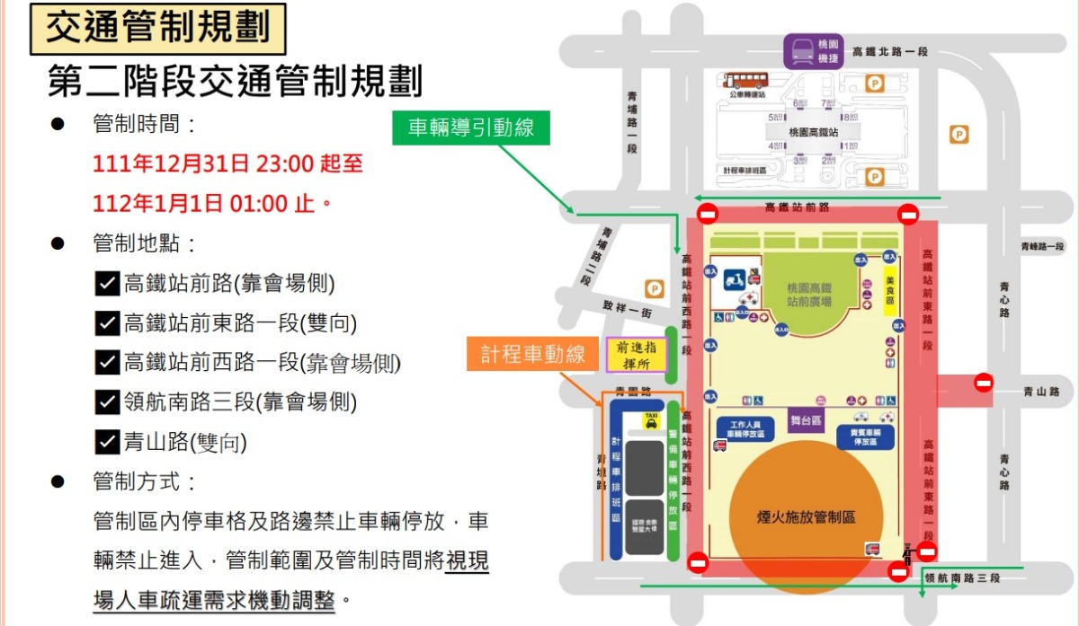 桃園跨年高鐵站前登場!壢警成立防踩踏小組 3階段交管出爐 交通管制規劃圖二