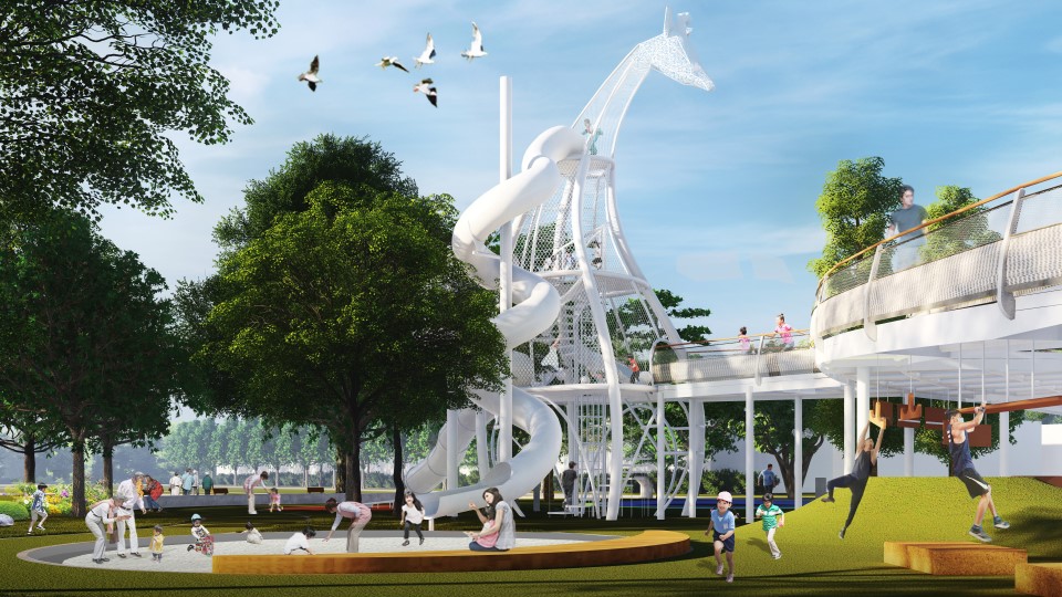 八德楓樹腳公園景觀改善預計明年底完工 打造旗艦型共融遊戲場 長頸鹿遊戲塔與體能挑戰遊戲