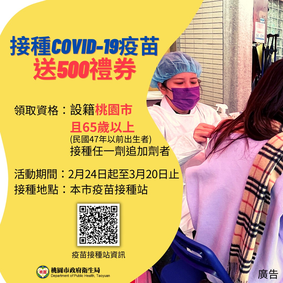 保護長者健康!桃園65歲以上打疫苗再送500元禮券 COVID 19疫苗禮券圖卡V3