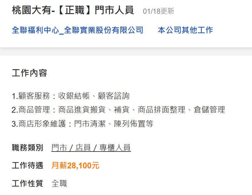 準備支援收銀!桃園這間全聯「月薪28萬」 網暴動:想應徵 全聯104