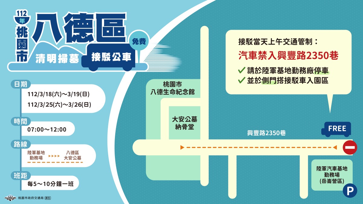 桃園交通局清明掃墓專車 5條路線資訊報你知 桃園市交通局 清明專車 八德