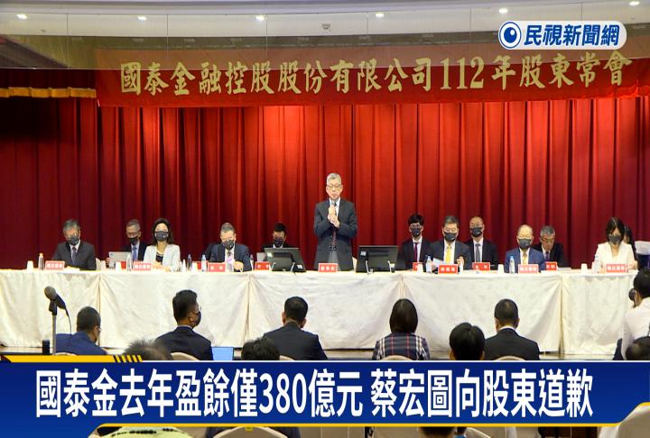 國泰金去年盈餘僅380億元 蔡宏圖向股東道歉