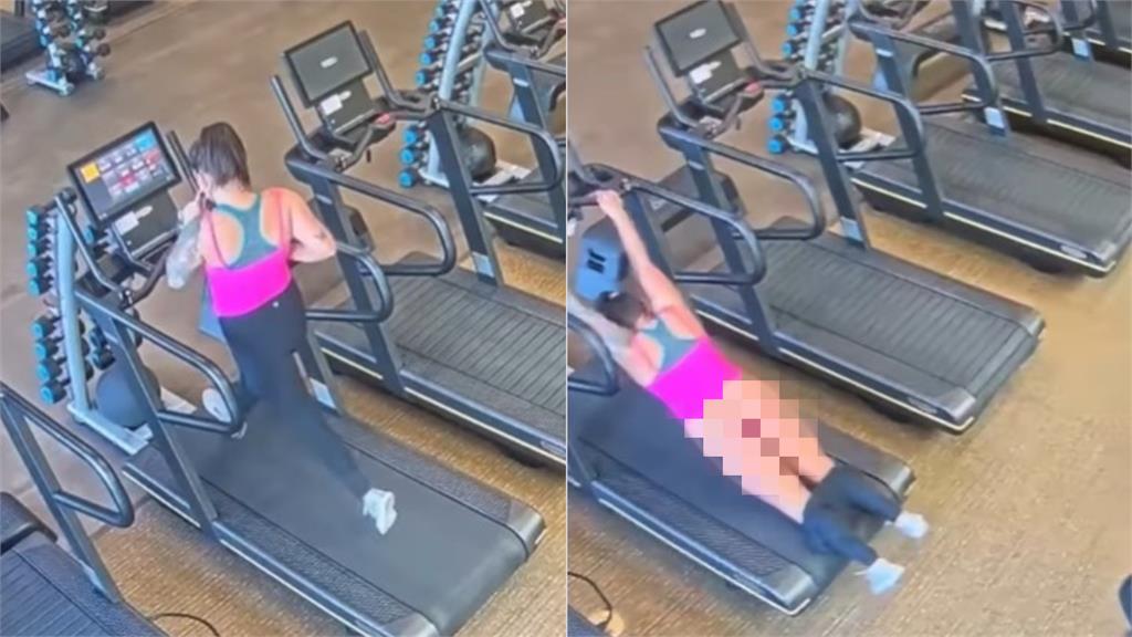 妹子跑步機上跌倒「當場被脫褲」!下半身全看光