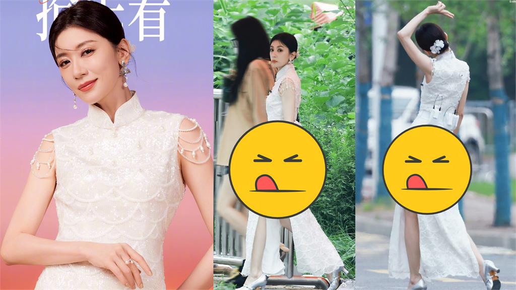 賈靜雯合身旗袍開岔剪太高!闊步行走掀粉尖叫