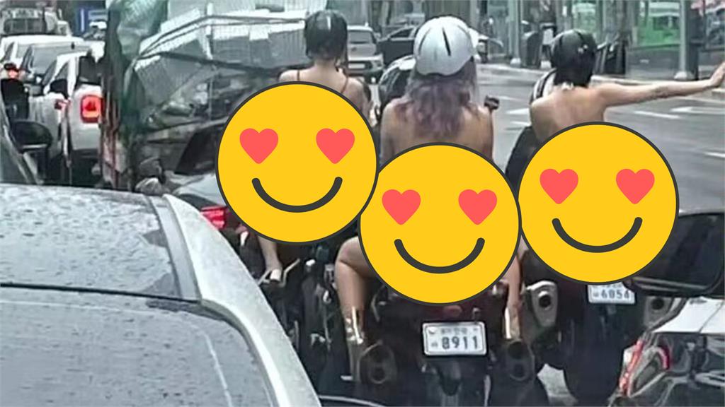 「4比基尼辣妹」乘重機穿梭南韓街頭!大片肉色被看光