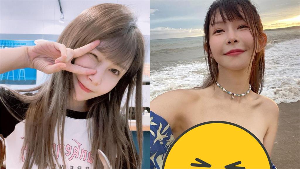 阿樂海邊自拍動作太大!0肩帶上衣險滑出畫面