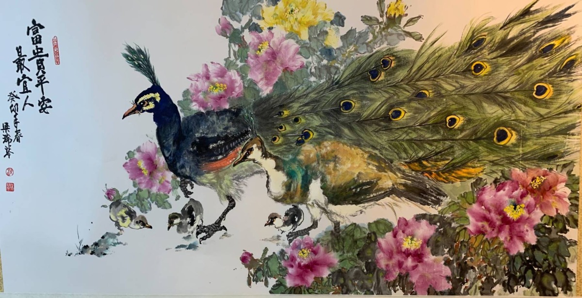 台灣世界藝術家交流會聯展即起桃園文化局登場 創作媒材多元 ● 梁瑞琴 孔雀平安富貴 0