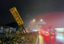 中颱小犬掀強風 大園出現「歪腰」交通告示牌