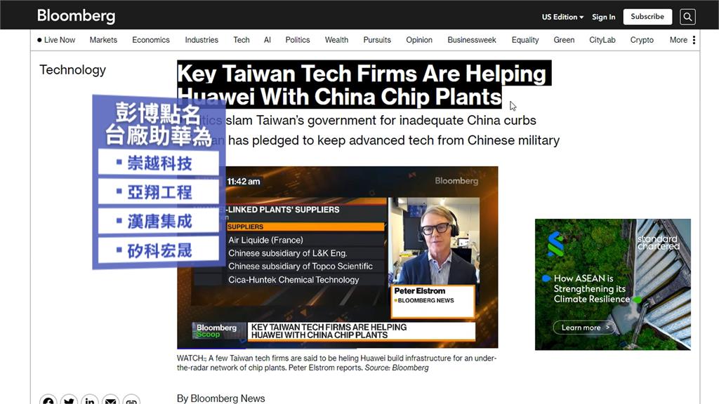 彭博:4台廠助華為打造晶片廠 台專家:非提供關鍵技術