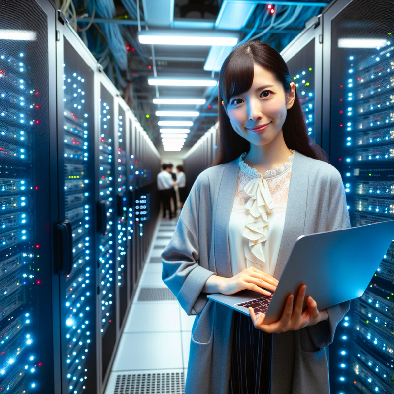 從WordPress架站到企業信箱:虛擬主機如何成為企業的最佳夥伴 DALL·E 2023 10 16 14.44.57 photo of a 25 30 year old Japanese woman in a telecommunications server room. The room is