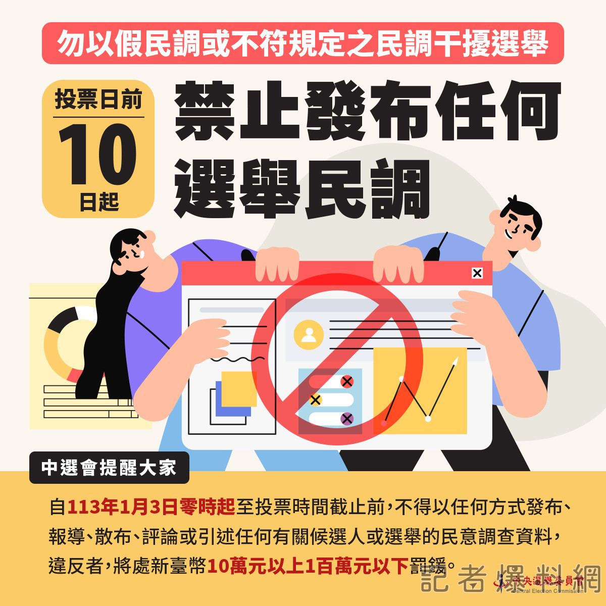 勿以假民調干擾選舉 投票日1月3日起也禁止發布民調 勿以假民調干擾選舉 投票日1月3日起也禁止發布民調
