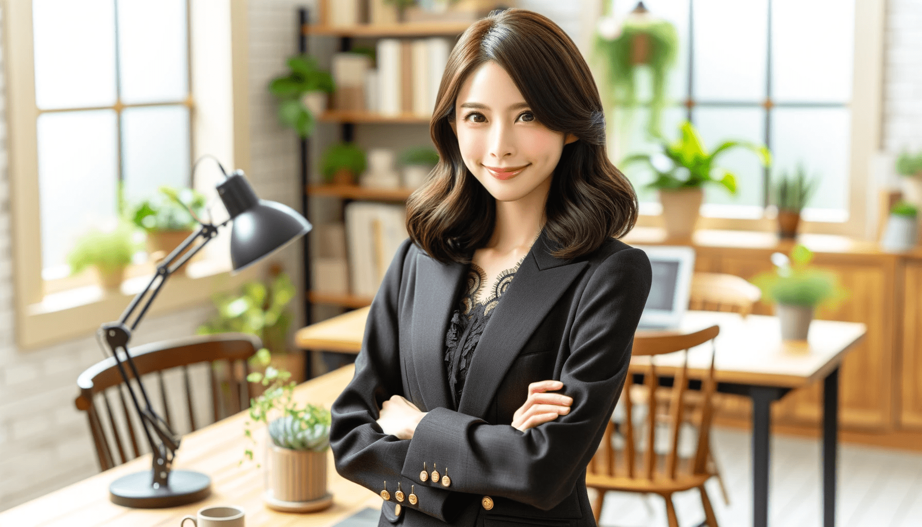 DALL·E 2023 11 01 21.25.04 橫式照片，三位約35歲的女性顧問正站在網路公司的氣派辦公室裡。