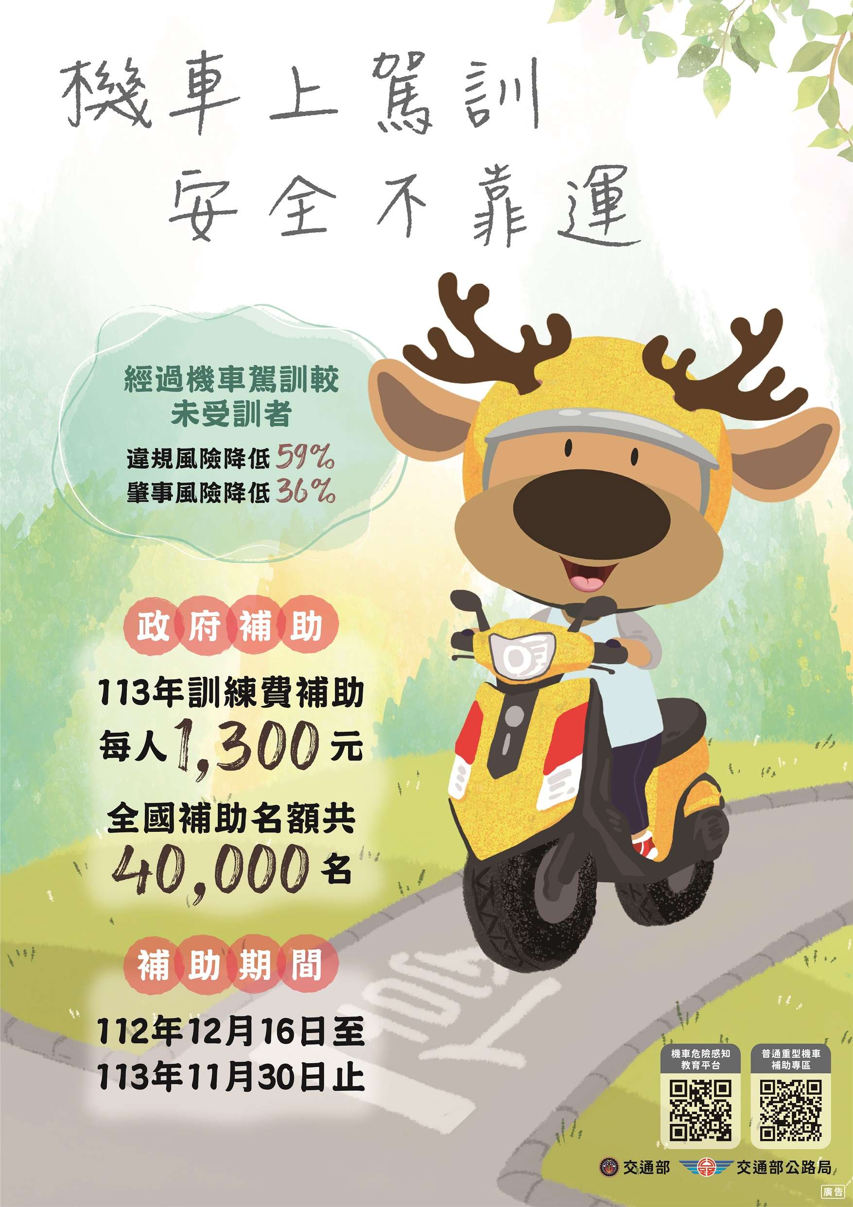 桃園人限定!中壢監理站:參加機車駕訓班最多可拿2600元 113T1002848