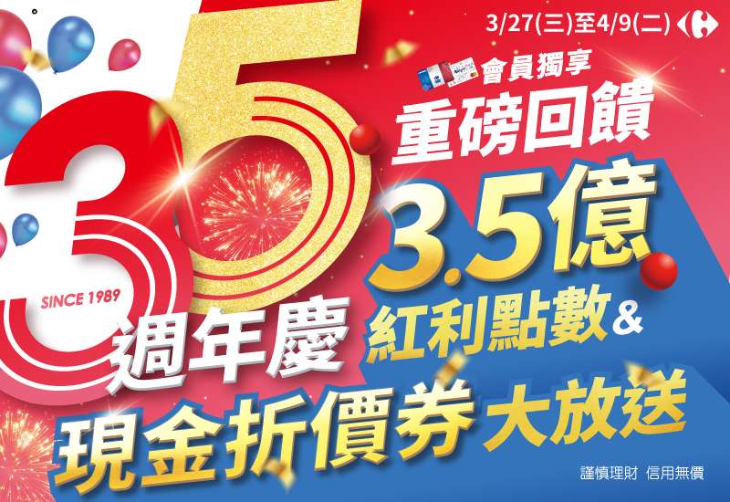 歡慶家樂福在台35年!週年慶大回饋3.5億紅利點數 圖一