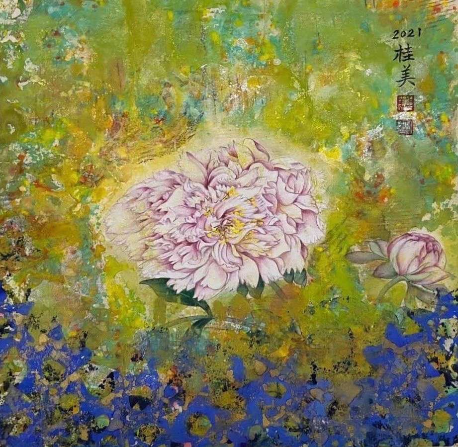 福容桃園舉辦福至花容悅畫展，此為畫作搖曳生姿 0