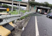 國1北向機場系統大貨車自撞 廢土散落一地