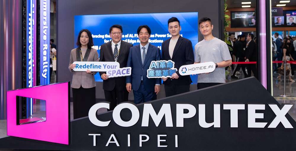 【圖二】總統賴清德與 HOMEE AI 團隊合影（由左至右依序為第九屆立法委員余宛如、總統府秘書長潘孟安、總統賴清德、HOMEE AI 創辦人暨執行長杜宇威、HOMEE AI 技術長張鈞凱）