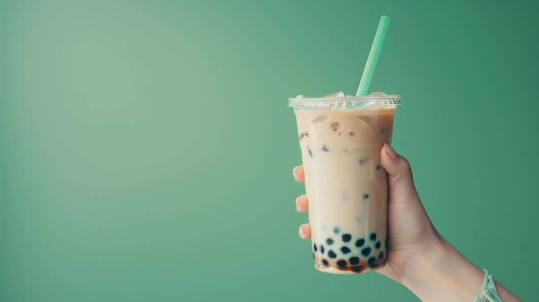 全台手搖飲店展店速度驚人 平均每月新開40.2家 hand holding boba milk tea green background 490636 11149