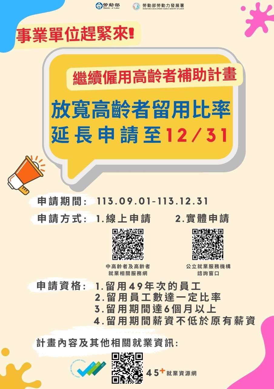 鼓勵業者留用壯世代人才 勞動部桃竹苗分署延長補助申請到這時 S 134643968