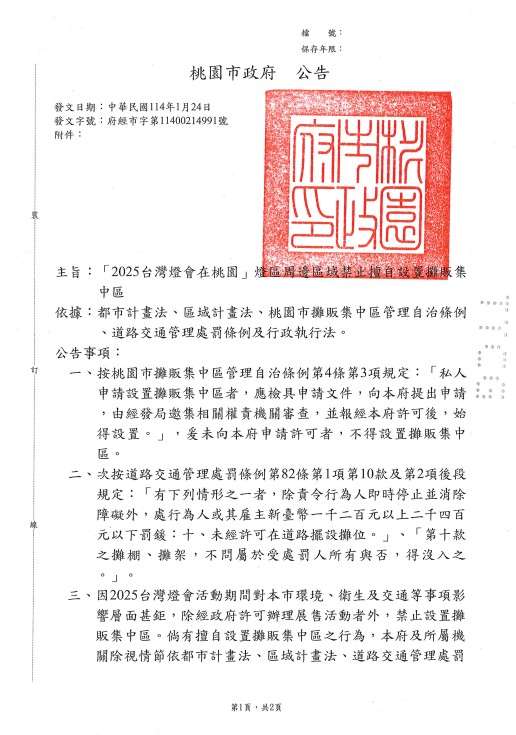 2025台灣燈會周邊攤販禁設市集 桃市府強化執法防止違規 911066 0