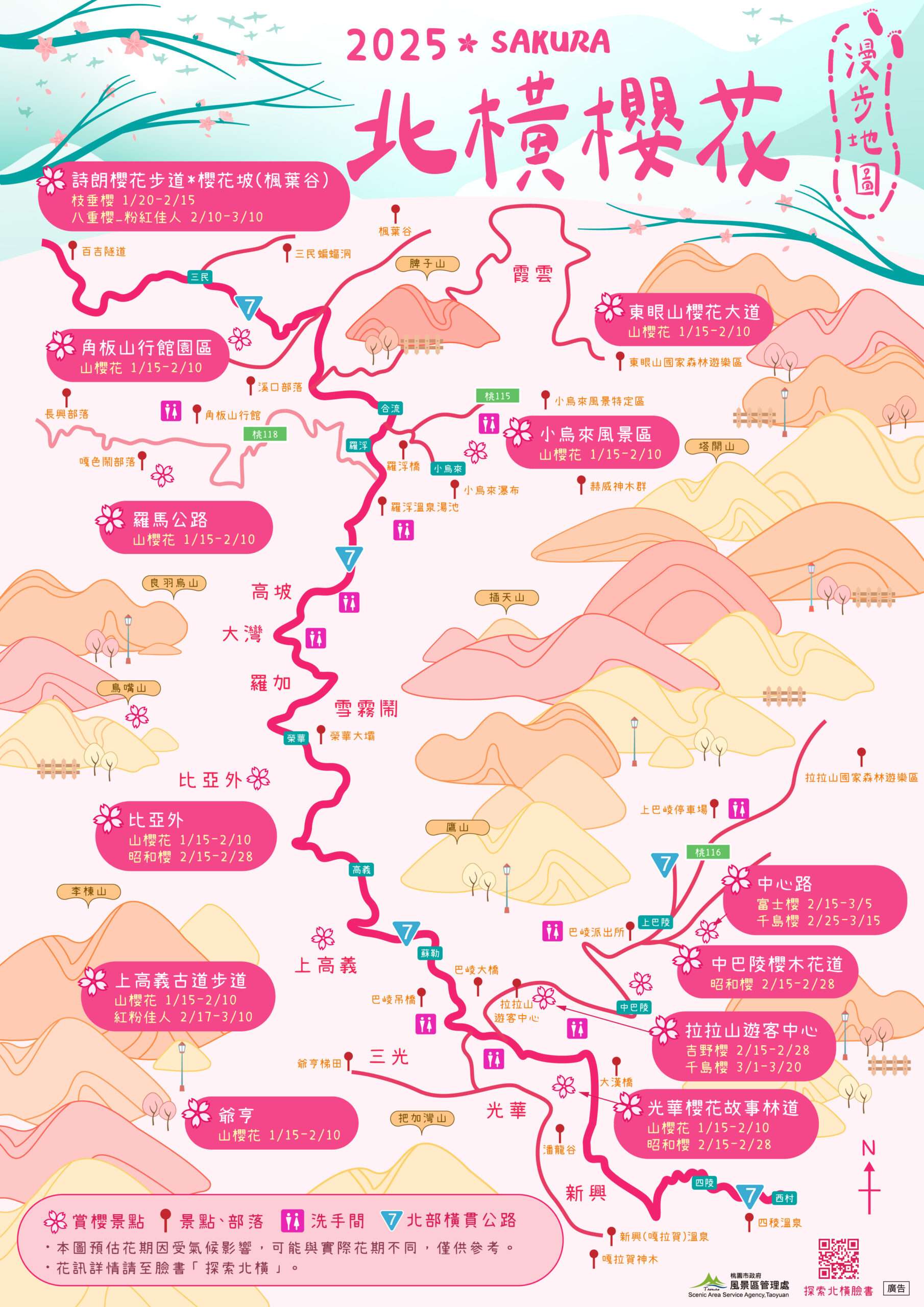 春季賞櫻攻略看這邊 桃園觀旅局公布北橫櫻花漫步地圖 2025賞櫻地圖V6 定稿1 scaled