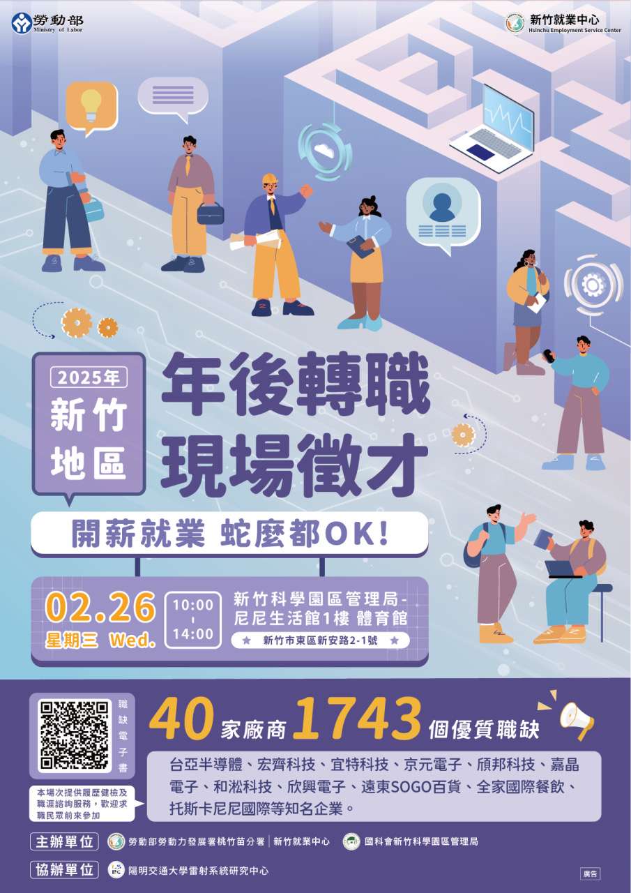 年後轉職看這邊 勞動部桃竹苗分署2/26徵才活動釋出1743職缺 FF53480C 466F 4D64 9A6B 3419EF5D75D8