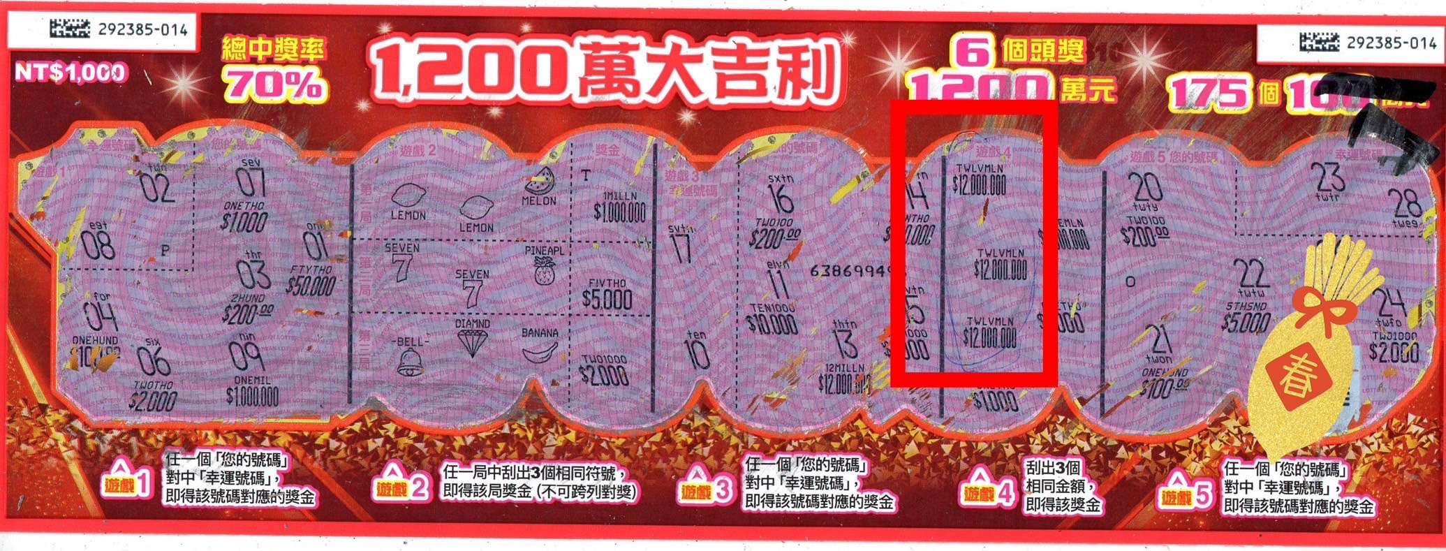 一語成讖!中壢婦人隨口吉祥話刮中1200萬頭獎 S 8274031 0
