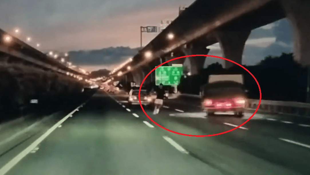 【有片】國1內壢「人肉交通錐」國道上狂跳 貨車司機嚇到翻車 5sw45f