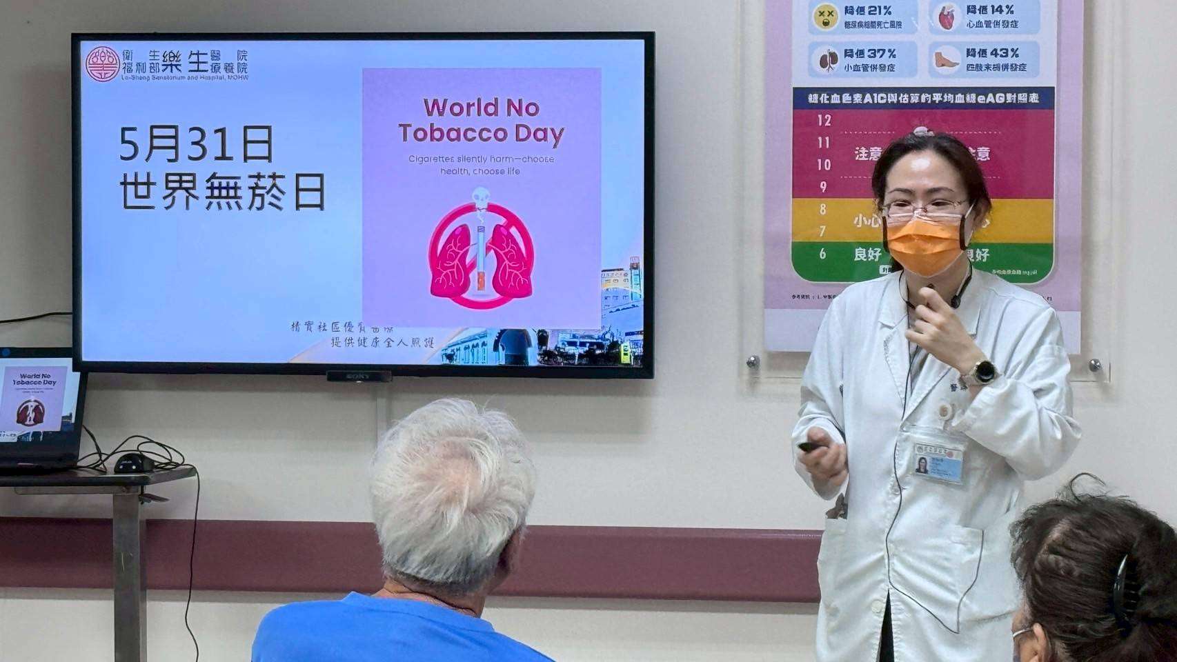 今年531世界無菸日的主題是「戳破誘惑」，衛福部樂生醫院健檢中心主任郭紋翠主講戒菸 0