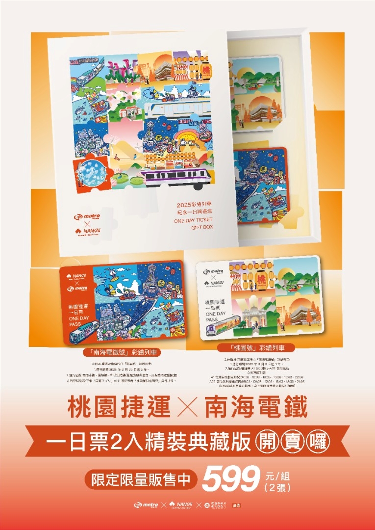 限量販售!桃園捷運攜手日本南海電鐵 一日套票禮盒7/20開賣 3.25 0630 A1海報594X840mm 0