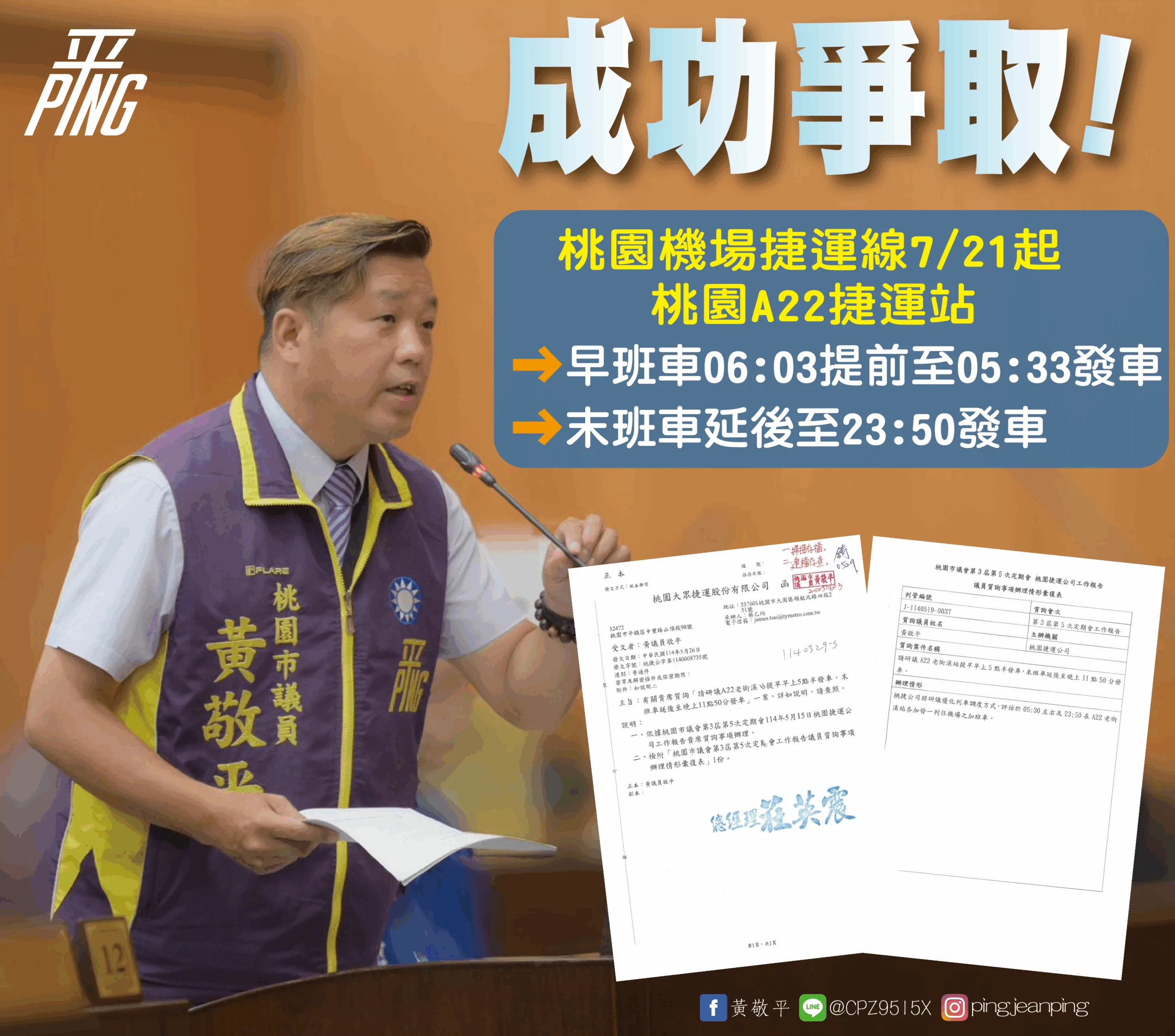 爭取機捷中壢端增開加班車 黃敬平:提升國家門面也讓市民有感 600782 scaled