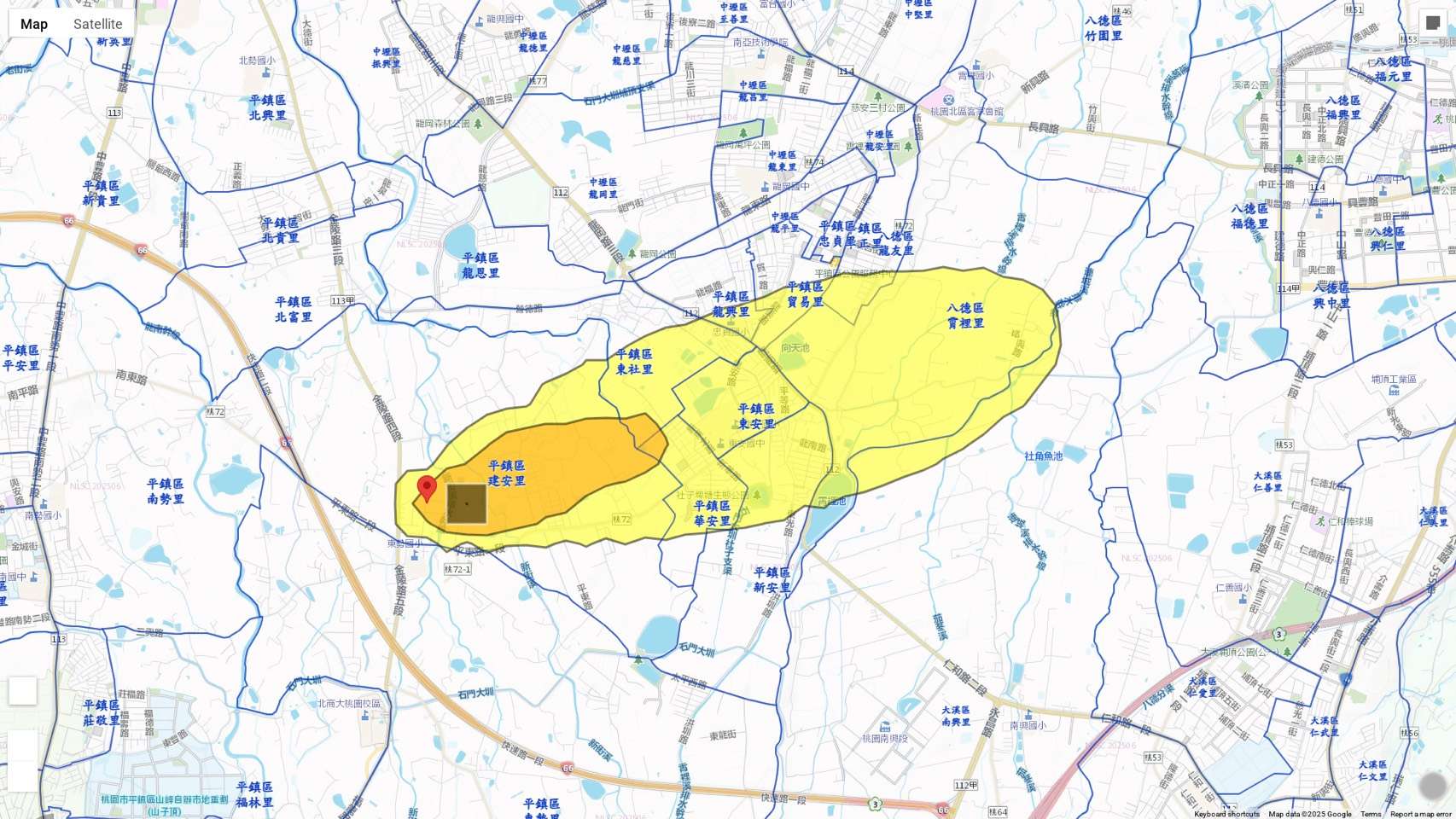 桃園「空污事件緊急監控系統2.0」將上線 火災發生10分鐘內掌握污染影響 空污事件影響範圍模擬圖 0