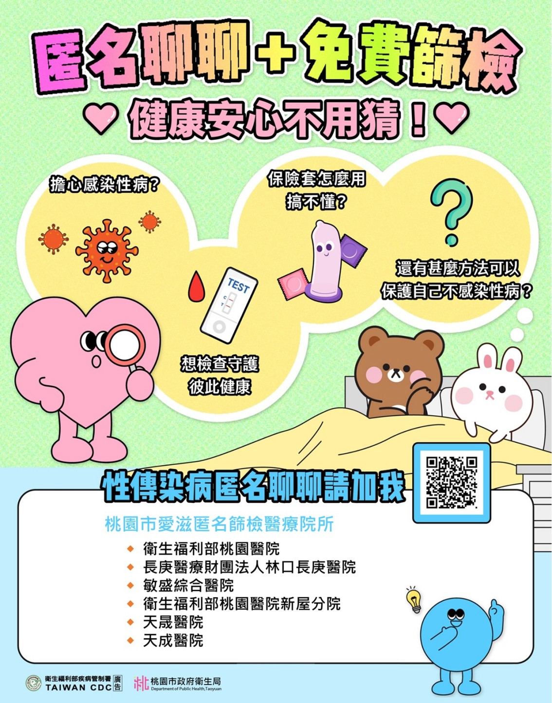 七夕浪漫也要護健康 桃市衛生局推匿名篩檢守護愛情安全 性傳染病匿名諮詢服務宣導 0 0